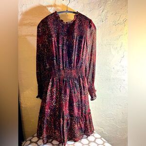 Women’s dress by Just Taylor. Elegant and boho Multi: brown, wine, khaki, flowy